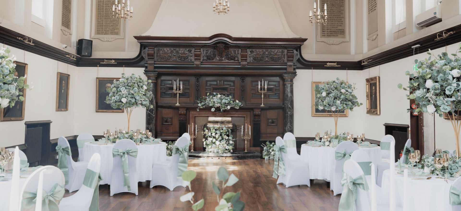 College hall dressed for a wedding by 1599